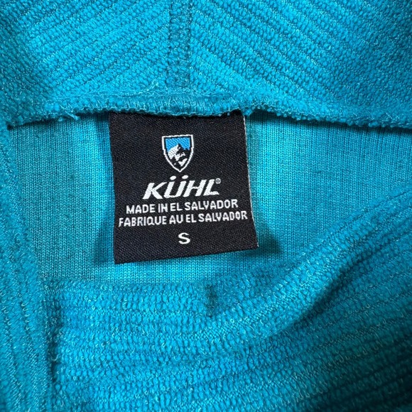 Kuhl Pullover Hoodie Women Size S Teal Ruched Sleeves Ribbed‎ Cowl Neck - Picture 5 of 11